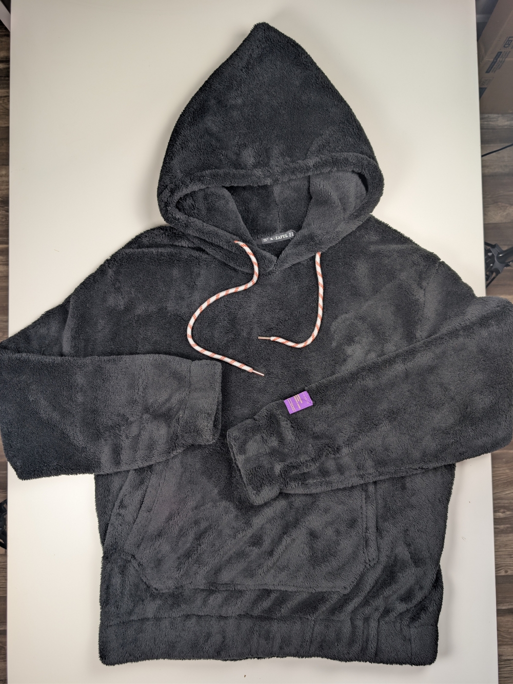 Unisex XL Fuzzy Fleece Hoodie Dark Charcoal Gray Teddy Pullover Sweater Plush